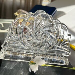 VTG Heavy Lead Crystal Pinwheel Hobstar Napkin Letter Holder Brilliant Style